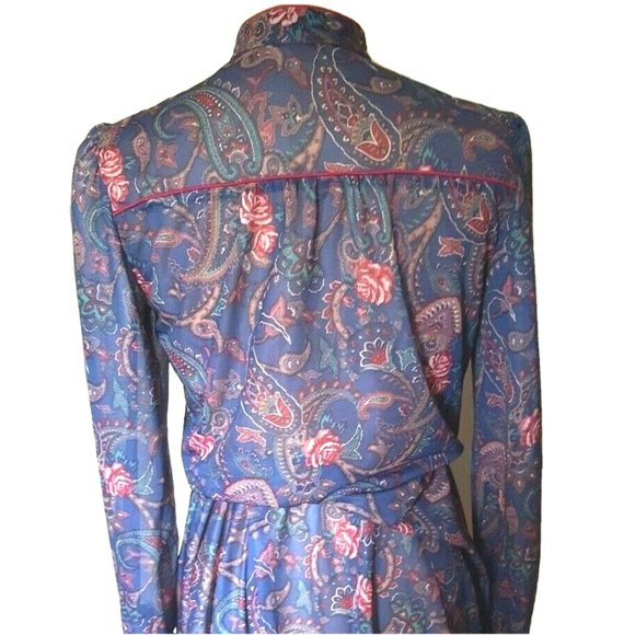 Vintage 70s paisley dress floral print cottagecore granny elastic waist midi M - Picture 8 of 12